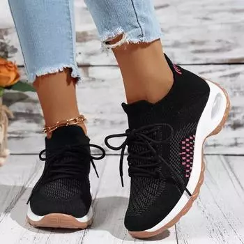 fashion Women s Walking Shoes Fashionable Breathable Loafers for Fitness Comfortable and Casual Heightening Elastic Sneakers 36 чёрный