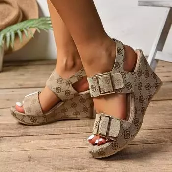 Модные женские босоножки на танкетке 2024 года, новые летние босоножки-мюли на толстой платформе, женские босоножки больших размеров на высоком каблуке, пляжная обувь Sandalias De Mujer 36 серый