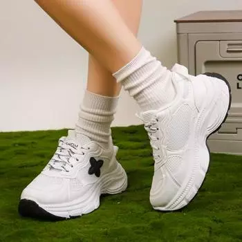 fashion Women s White Mesh Chunky Sneakers Thick Sole Platform Sports Shoes for Women 2024 Autumn Fashion Lace Up Running Sneaker Woman 35 белый