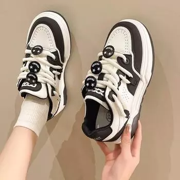 Fashion Women s White Sports Shoes 2024 Autumn New INS Trendy Thick Sole Elevated Shoes Fashion Student Flats Casual Shoes Luxury 35 чёрный