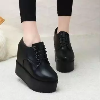 Модные женские зимние повседневные туфли из хлопка на плоской подошве с покатым каблуком в корейском стиле с высоким каблуком. Одинарные туфли для работы. 35 чёрный