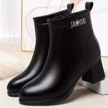 Fashion Women s Winter New Soft Leather Ankle Boots Thick Heel Warm Thick Plush Comfortable Anti-slip Cotton Boots 35(Foot22.5cm)