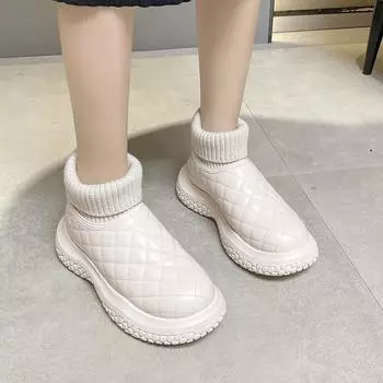 Fashion Women s Winter Snow Boots 2024 Lady Plus Velvet Big Toe Platform Wedges Flat Cotton Shoes Woman Stretch Socks Short Boot Botines 35 чёрный