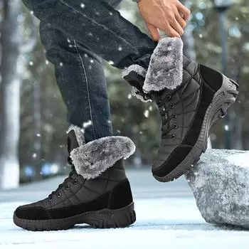 Fashion Women s Winter Snow Boots Super Warm High Top Big Size Hiking Boots High Quality Waterproof Leather Outdoor Sneakers Size 38-46 38 чёрный