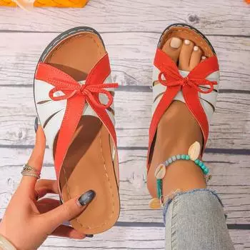 Fashion Women Sandals 2024 New Summer Shoes for Women Low Heels Sandals 2024 Trend Slippers Summer Women s Footwear Red Sandalias Mujer 36 красный