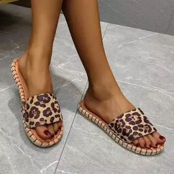 Fashion Women Sandals 2024 Summer New Women s Shoes Outer Wear Hemp Rope Leopard Print Flat Slippers Women Plus Size 43 Zapatillas Muje 36 света леопард
