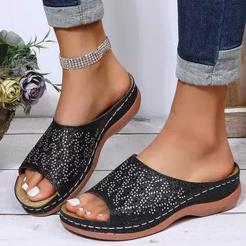 модные женские сандалии 2024 летняя обувь женские босоножки на каблуках мягкие босоножки на танкетке женские повседневные туфли на платформе босоножки на каблуке 35