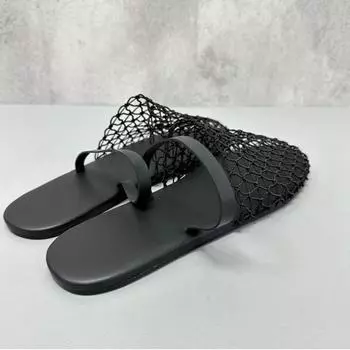 Fashion Women Sandals Fashion Fish Net Woven Hollow Roman Sandals for Women s Summer New Flat Half Slippers Women Shoes Ladies Shoes 35 чёрный