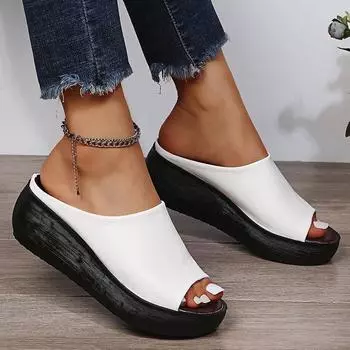 fashion Women Sandals Peep Toe Platform Sandals For Summer Shoes Women Wedge Sandal Soft Bottom Heels Slippers Women Summer Footwear 35 коричневый
