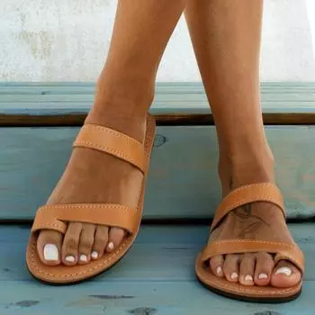 fashion Women Sandals Retro Flat Sandals Summer Shoes For Woman Beach Slippers Women Flip Flops Slip On Summer Footwear Ladies Shoes 35 коричневый