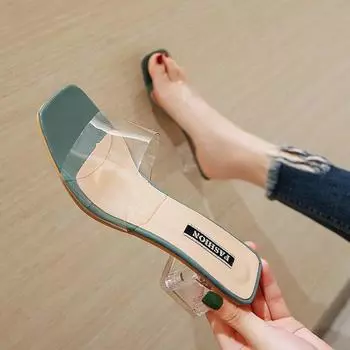 Fashion Women Sandals Shoes Celebrity Wearing Simple Style PVC Clear Strappy Buckle High Heels Woman Transparent Heels Yellow 2024 4 жёлтый