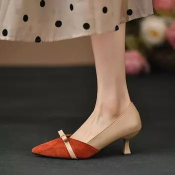 Fashion Women Sandals Spring Shallow Pointed Toe Elegant Low Heels Red Female Mary Jane Shoe Flannel Thin Heels Step on Ladies Pumps 34 чёрный