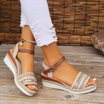 Fashion Women Sandals Summer Casual Luxury Flat Sandals Platform Shoes for Women 2024 New Designer Fashion Sandals Sandalias De Mujer 36 бежевый