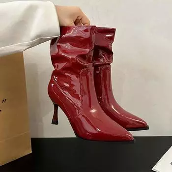 fashion Women Sexy High Heels Chelsea Boots Pointed Toe Mid Calf Shoes 2024 Fashion New Walking Gladiator Shoes Pumps Elegant Lady Shoes 35 чёрный