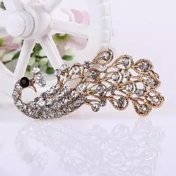 Fashion Women Shiny Full Rhinestone Hollow Peacock Brooch Pin Wedding Jewelry ARI