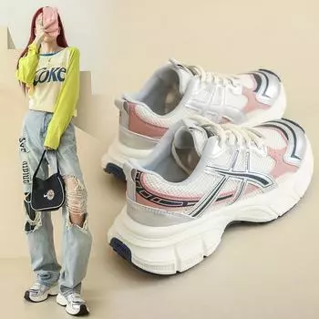 Fashion Women Shoes 2024 Autumn New Sneakers Women Korean Style Fashion Breathable Casual Shoes for Women Thick Soled Running Shoes 35 розовый