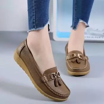 Fashion Women Shoes 2024 Spring Autumn Flats Leather Breathable Moccasins Women Boat Shoes Ballerina Ladies Casual Shoes Zapatos Mujer 35 темно-синий