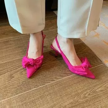 модные женские туфли 2024 года, летние новые женские туфли с бабочкой и узлом, туфли на каблуках, сексуальное платье, тонкий каблук, острый нос, женские туфли на высоком каблуке 35 чёрный