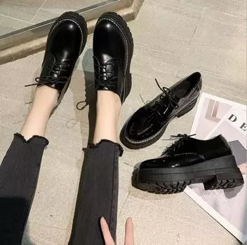 Fashion Women Shoes Autumn British Style Flats Round Toe Platform Shoes All-Match Casual Soft Female PU Leather Shoes 35