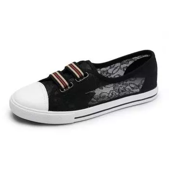fashion Women Shoes Fashion Summer White Casual Loafers Cutouts Lace Canvas Hollow Breathable Platform Flat Woman Sneakers Zapatos 35