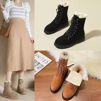 Fashion Women Shoes Fashion Winter Ankle Boots Versatile Thick Soled Cotton Retro Snow Boots Antiskid Women Sneaker Zapatillas De Mujer 35 чёрный