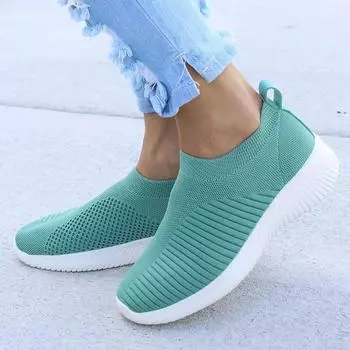 fashion Women Shoes Knitting Sock Sneakers Women Spring Summer Slip On Flat Shoes Women Plus Size Loafers Flats Walking krasovki Famela 5 серый