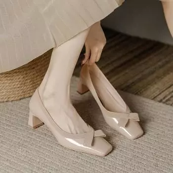 Fashion Women Shoes Non-slip Spring Autumn Square Head Outdoors 2024 Hot Sale Solid Color Wear Resistant Butterfly Knot Women s Shoes 34