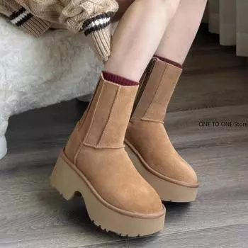 Fashion Women Shoes on Sale High Quality Winter Slip-on Mid-calf Women Boots Fashion Solid Casual Snow Boots Large Size Platform Boots 35 каштановый