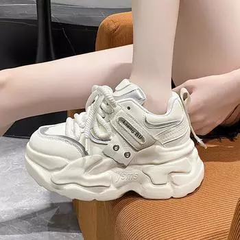 fashion Women Shoes Wear Resistant Non-slip 2024 New Autumn Thick with Lace-up Outdoors Solid Color Women s Fashion Vulcanize Shoes 35 бежевый