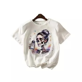 Модная женская футболка с принтом скелета и красавицы-воздушного шара, забавная повседневная футболка с круглым вырезом и короткими рукавами, летняя женская футболка XS белый
