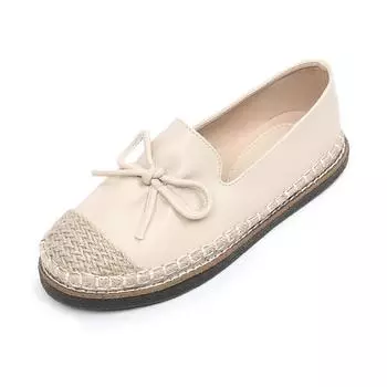 fashion Women Slip on Casual Loafers Hemp Woven Sole Single Shoe Ladies Shoes Female Leather Flats Shoes Plus Size 43 Fisherman s Shoes 35 бежевый