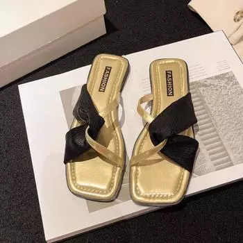 Fashion Women Slippers Summer 2024 New Chinelos Feminino Korean Casual Beach Holiday Slides Sandalias Flat Slip on Footwear 35 абрикосовый