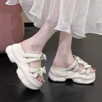 Модные женские тапочки, летние модные женские туфли на толстой танкетке, универсальные повседневные тапочки для отдыха на открытом воздухе, пляжная обувь для женщин 34 розовый
