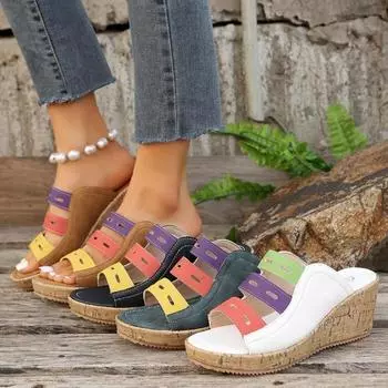 Модные женские тапочки с обмоткой Лето 2024 Новые сандалии Женские Цветные дышащие туфли На плоской подошве На шнуровке Шлепанцы Слайды Женские 36 чёрный