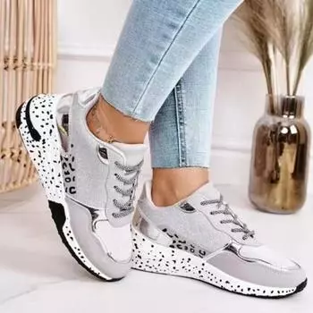 Fashion Women Sneakers 2024 Leopard Print Lace-Up Women s Vulcanize Shoes Platform Sports Ladies Sneakers Breathable Plus Women Shoes 35 золотой