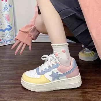 Fashion Women Sneakers Low Top Casual Shoes Cute Girl Skateboarding Shoes Female Shoes Comfortable Platform Flats Ladies Vulcanize Shoe 35 белый