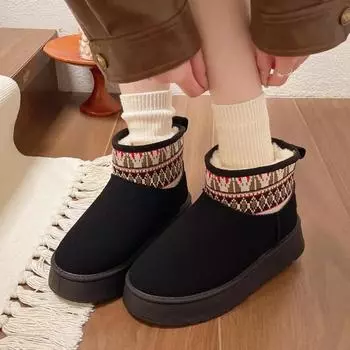 Fashion Women Snow Boots 2024 Trendy New Style Comfortable Thick-soled Ankle Boots Womens Winter Plush Warm Casual Slip-on Walking Boots 36 чёрный