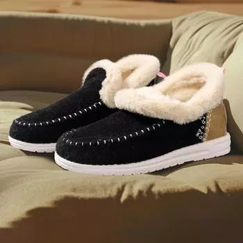 fashion Women Snow Boots Casual Shoes Winter 2024 High Quality New Flats Short Plush Warm Platform Ladies Ankle Boots Botines De Mujer 36 чёрный