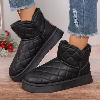 Fashion Women Snow Boots Warm Plush Slip-on Solid Color Round Head Fashion Female Ankle Boot Ladies Winter Comfortable Shoes Size 36-41 36 хаки