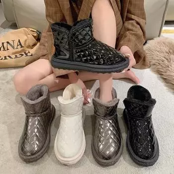 Fashion Women Snow Winter Warm Plush Boots Waterproof Slip-on Shoes Flat Casual Winter Shoes Ankle Boots For Women Botas para mujeres 36 серый