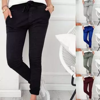 Модные женские однотонные брюки с высокой эластичностью для самостоятельного выращивания с шнурком L
