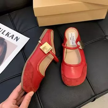 Fashion Women Spring Summer Half Slippers Leather Female Flat Sandals Casual Women Soft Soles Slippers Fashion Elegant Designer Shoes 35 абрикосовый