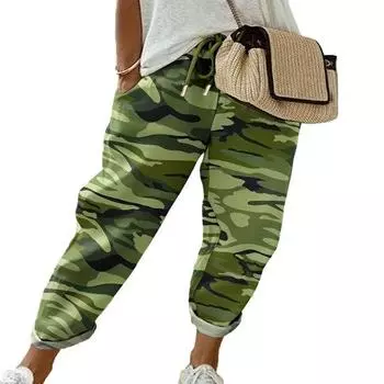 МОДА Женские прямые длинные брюки с эластичным поясом и завязками на шнурке Карманы Камуфляжный принт с радужными цветами Спортивные брюки Уличная одежда S