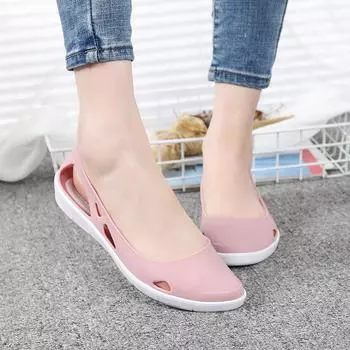 Fashion Women Summer Pointed Toe Sandals New Plastic Beach Baotoe Sandals Fairy Style Casual Flat Low Cut Hole Shoes Wear-resistant 36 вино красного