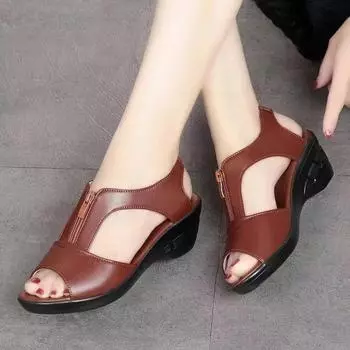 fashion Women Summer Sandals New Wedge Roman Sandals Female Fish Mouth Zipper Breathable Wedge Women Designers Luxury 36 чёрный
