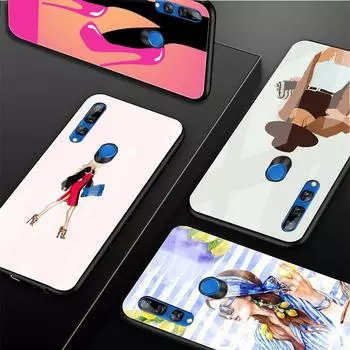 Fashion Women Tempered Glass Phone Case For Huawei honor 8X 9 10i 20i 20Lite 20Pro 30 Pro Cover Shell Honor 8X