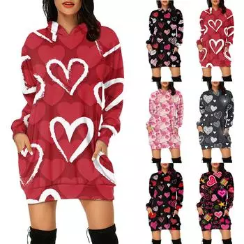 Модное женское платье-толстовка с карманами и капюшоном на День святого Валентина M