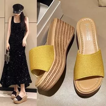 Fashion Women Wedges Sandals 2024 New Solid Color Simple Women s Casual Slippers Summer Fashion Platform Slides Pantuflas De Mujer 35 розовый
