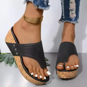 Модные женские тапочки на танкетке 2024 года, новые летние ретро-сандалии с рыбьим ртом, женские однотонные тапочки большого размера на платформе, женские шлепанцы 36 бежевый