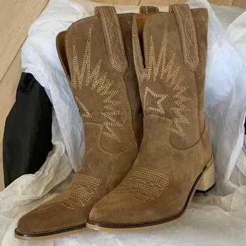 fashion Women Western Boots Dropship Autumn Winter Embroidery Flower Women Ankle Boot Fashion Women Shoes Big Size 43 38 чёрный